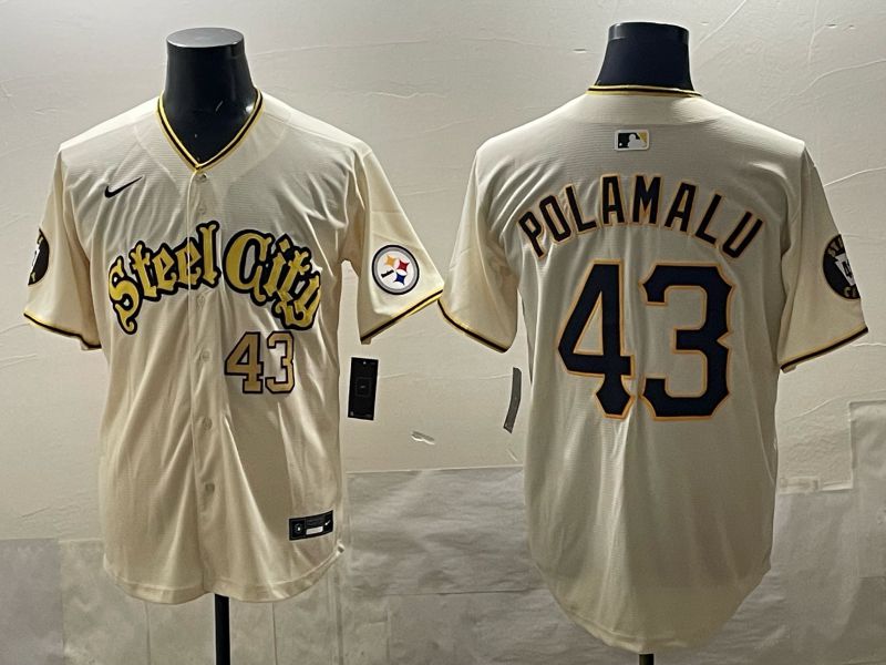Men 2025 Nike Pittsburgh Steelers 43 Polamalu Cream Limited NFL Jersey style 07